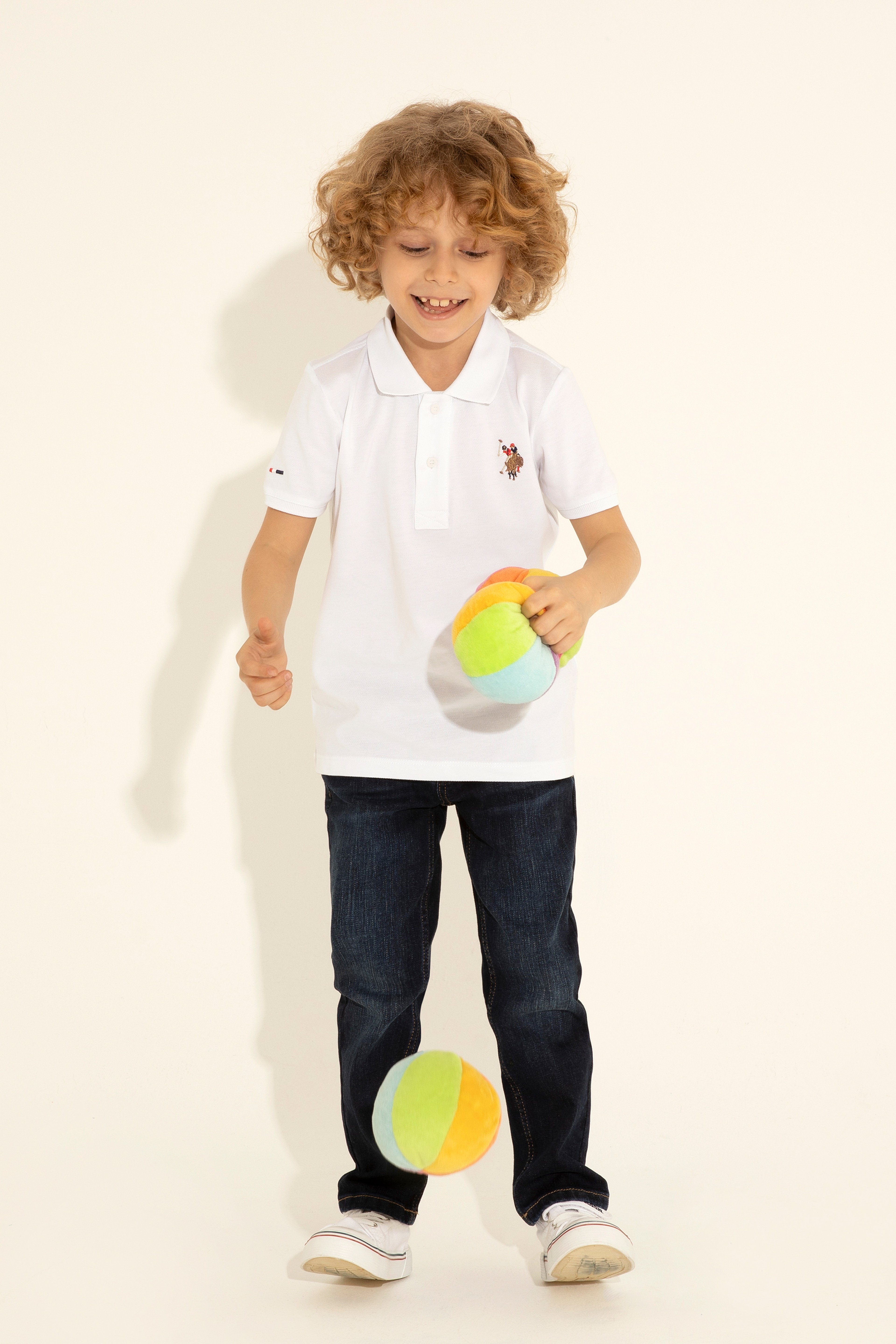 Erkek Çocuk Beyaz Basic Polo Yaka Tişört