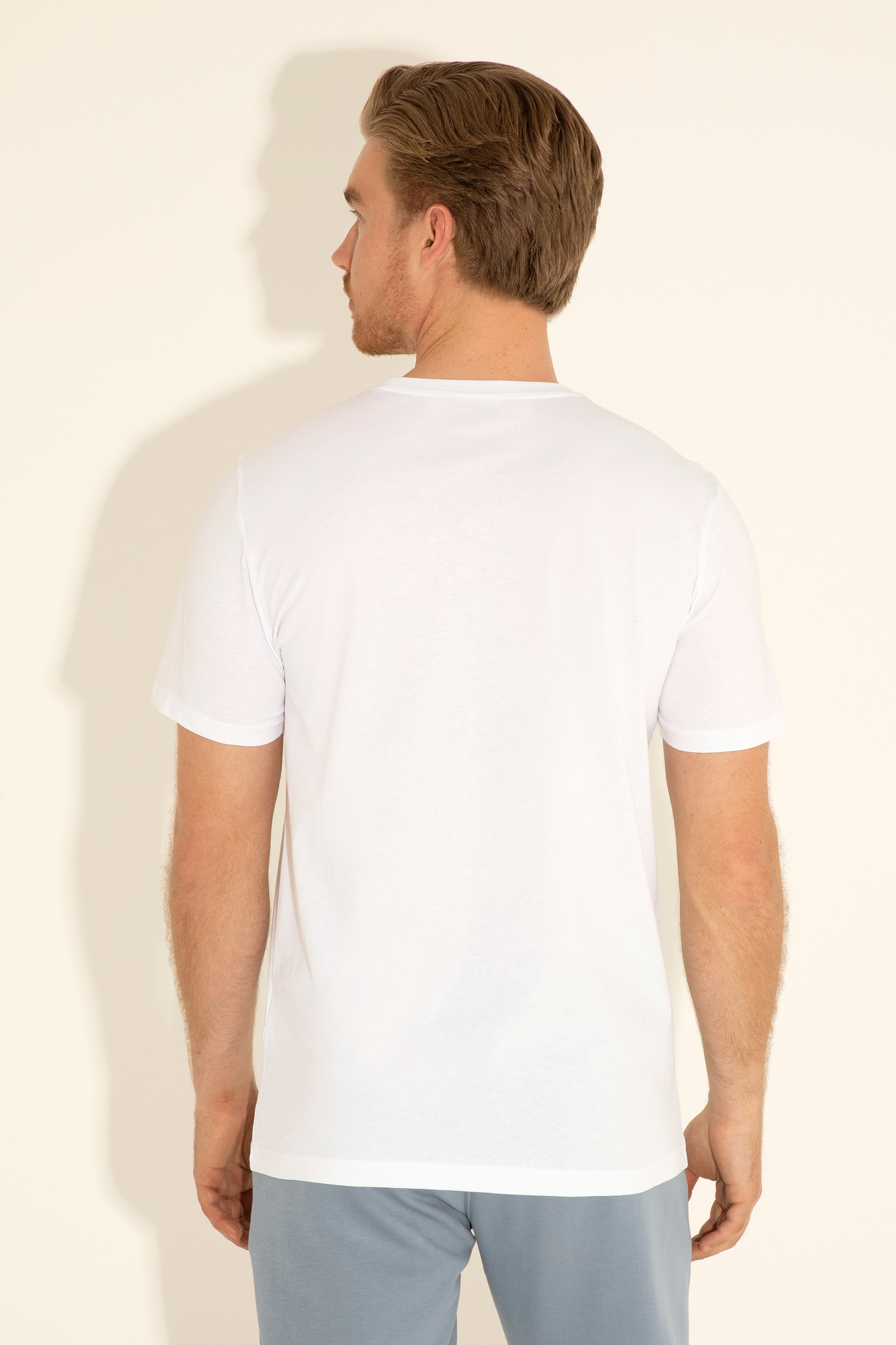 Erkek Regular Fit Bisiklet Yaka Beyaz Tişört - Image 6