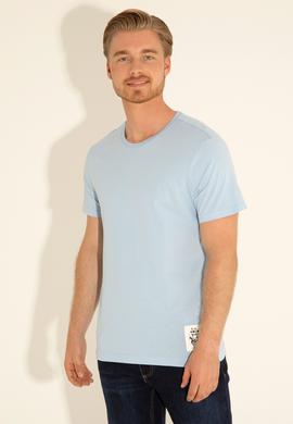 Erkek Regular Fit Bisiklet Yaka Açık Mavi Tişört - 50287085071