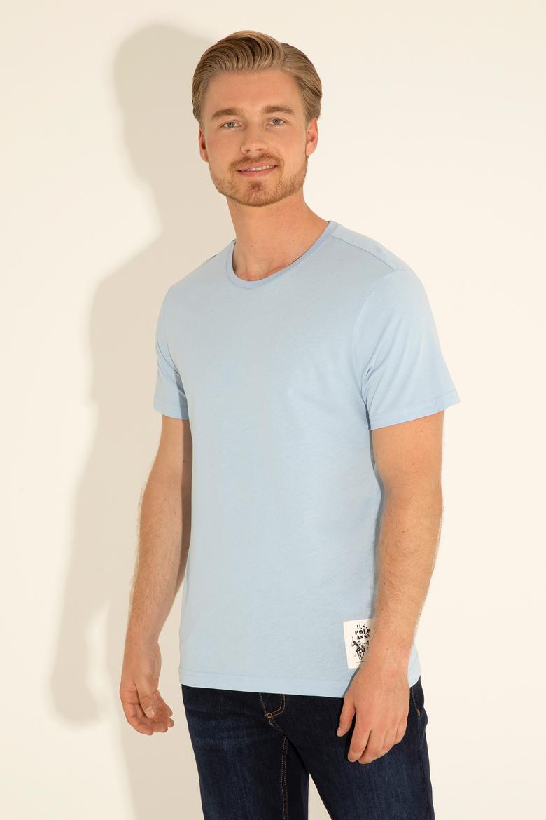 Erkek Regular Fit Bisiklet Yaka Açık Mavi Tişört - 50287085071