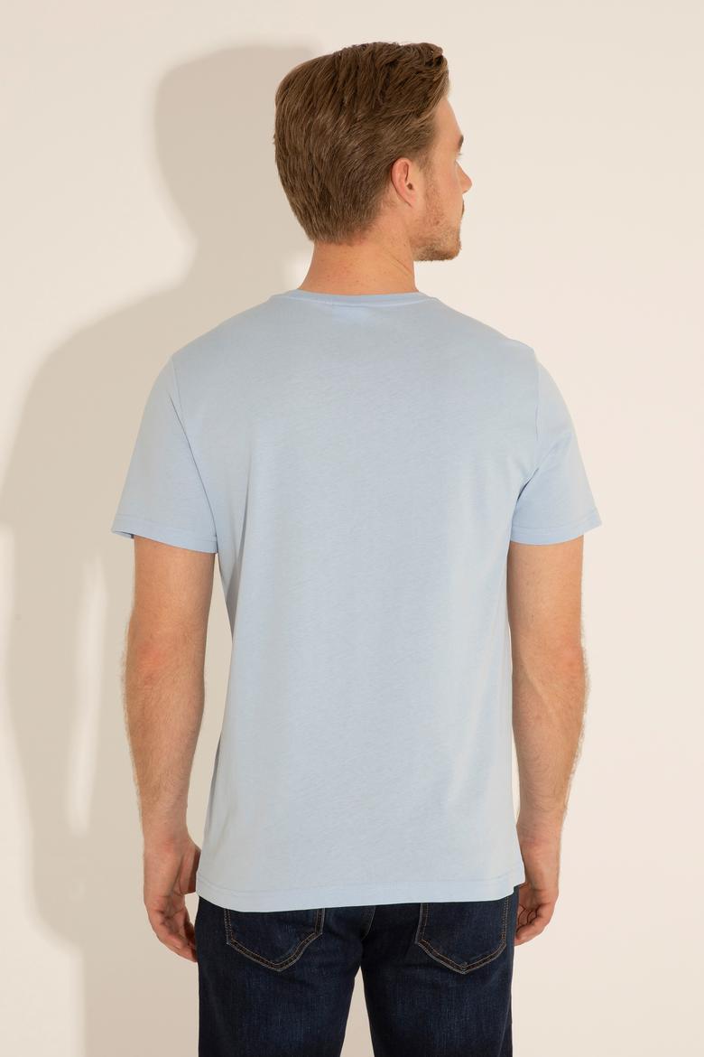 Erkek Regular Fit Bisiklet Yaka Açık Mavi Tişört - 50287085071