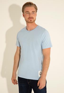 Erkek Regular Fit Bisiklet Yaka Açık Mavi Tişört - 50287085071