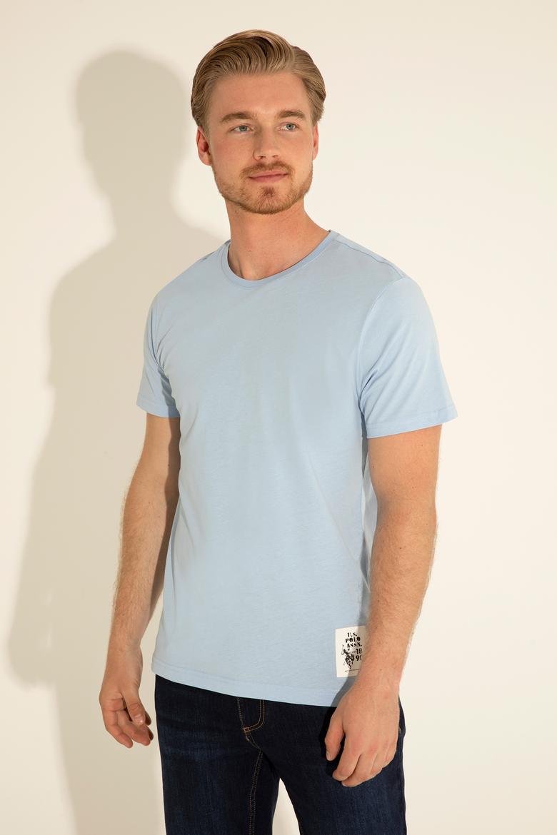 Erkek Regular Fit Bisiklet Yaka Açık Mavi Tişört - 50287085071