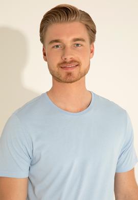 Erkek Regular Fit Bisiklet Yaka Açık Mavi Tişört - 50287085071