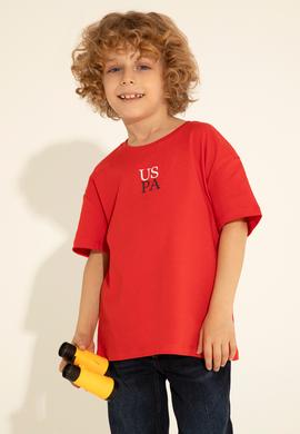 Erkek Çocuk Kırmızı Oversize Bisiklet Yaka Tişört - 50289202081