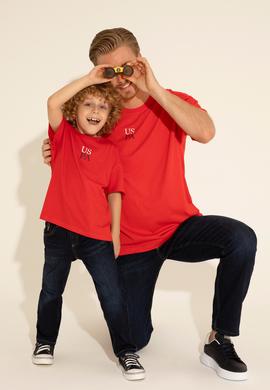 Erkek Çocuk Kırmızı Oversize Bisiklet Yaka Tişört - 50289202081