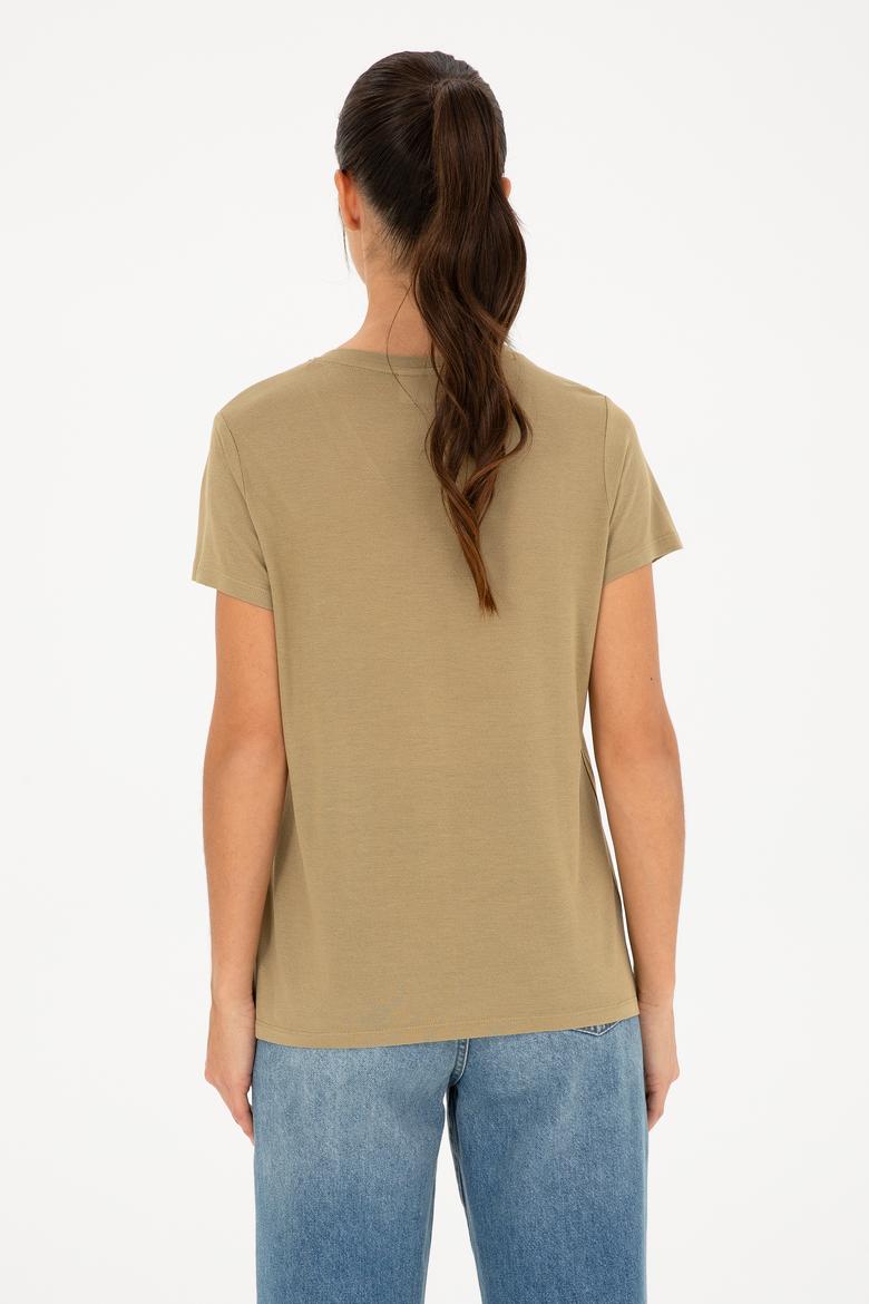 Kadın Haki V Yaka Tişört - 50286055008