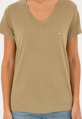 Kadın Haki V Yaka Tişört - 50286055008
