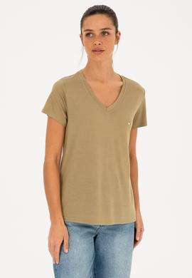 Kadın Haki V Yaka Tişört - 50286055008