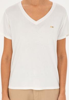 Kadın Simli Beyaz V Yaka Tişört - 50286111043