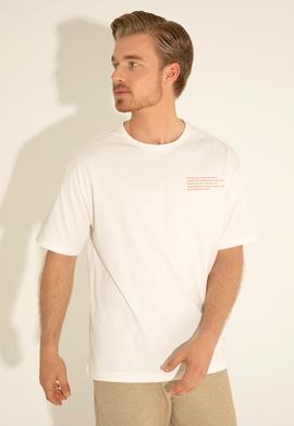 Erkek Comfort Fit Bisiklet Yaka Ekru Tişört - 50281566019