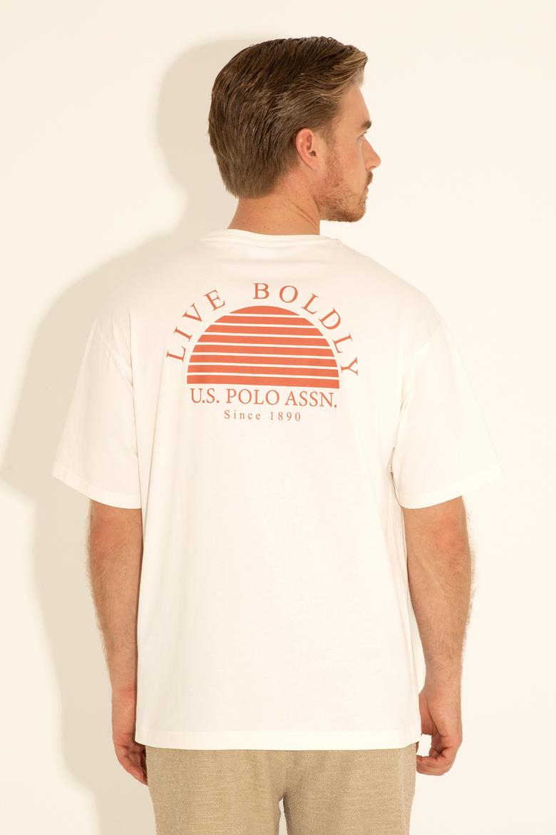 Erkek Comfort Fit Bisiklet Yaka Ekru Tişört - 50281566019