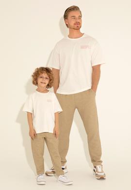 Erkek Comfort Fit Bisiklet Yaka Ekru Tişört - 50281566019