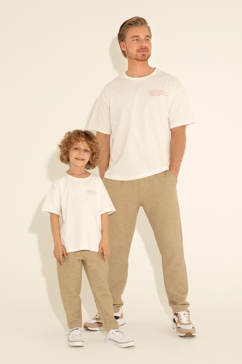 Erkek Comfort Fit Bisiklet Yaka Ekru Tişört