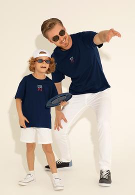 Erkek Çocuk Lacivert Oversize Bisiklet Yaka Tişört - 50289202094