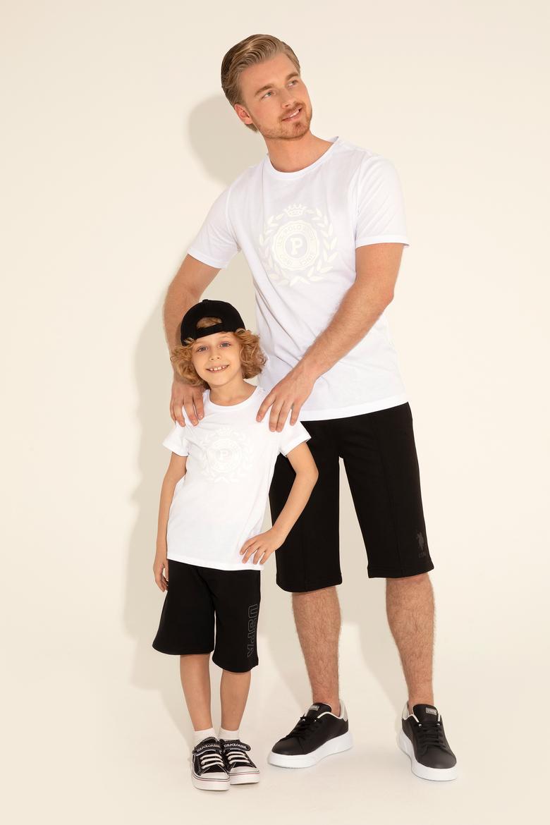 Erkek Çocuk Beyaz Bisiklet Yaka Tişört