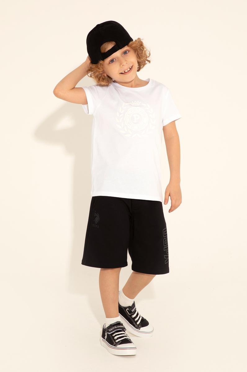 Erkek Çocuk Beyaz Bisiklet Yaka Tişört