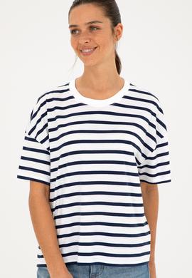 Kadın Beyaz Bisiklet Yaka Tişört - 50285841007