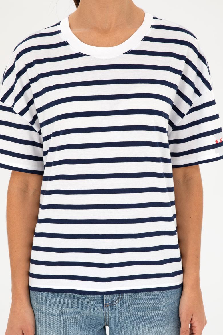 Kadın Beyaz Bisiklet Yaka Tişört - 50285841007