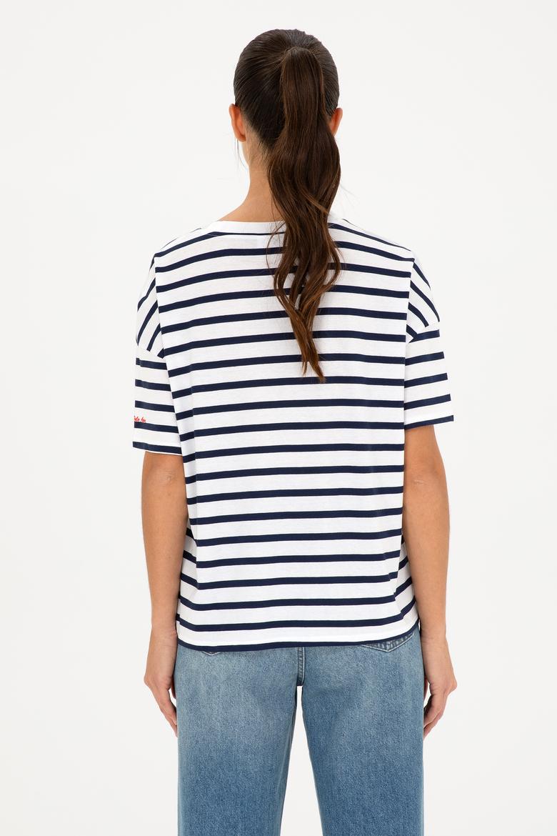 Kadın Beyaz Bisiklet Yaka Tişört - 50285841007