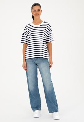 Kadın Beyaz Bisiklet Yaka Tişört - 50285841007