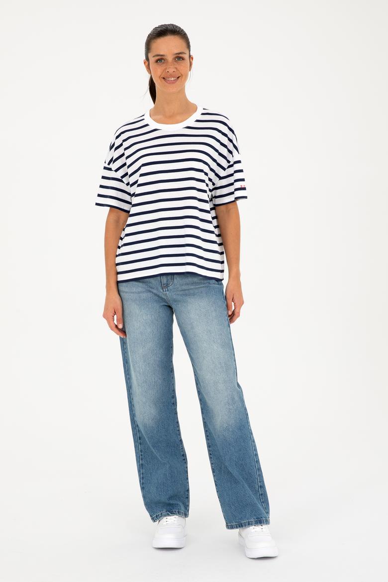 Kadın Beyaz Bisiklet Yaka Tişört - 50285841007