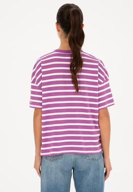 Kadın Mor Bisiklet Yaka Tişört - 50285841023