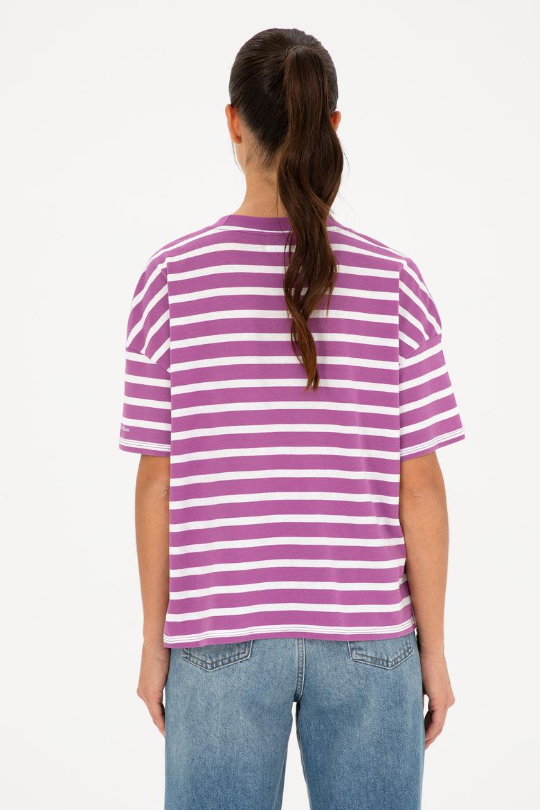 Kadın Mor Bisiklet Yaka Tişört - 50285841023