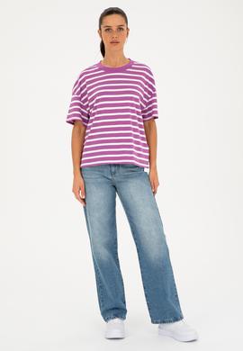 Kadın Mor Bisiklet Yaka Tişört - 50285841023