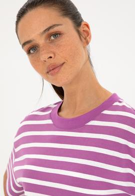 Kadın Mor Bisiklet Yaka Tişört - 50285841023