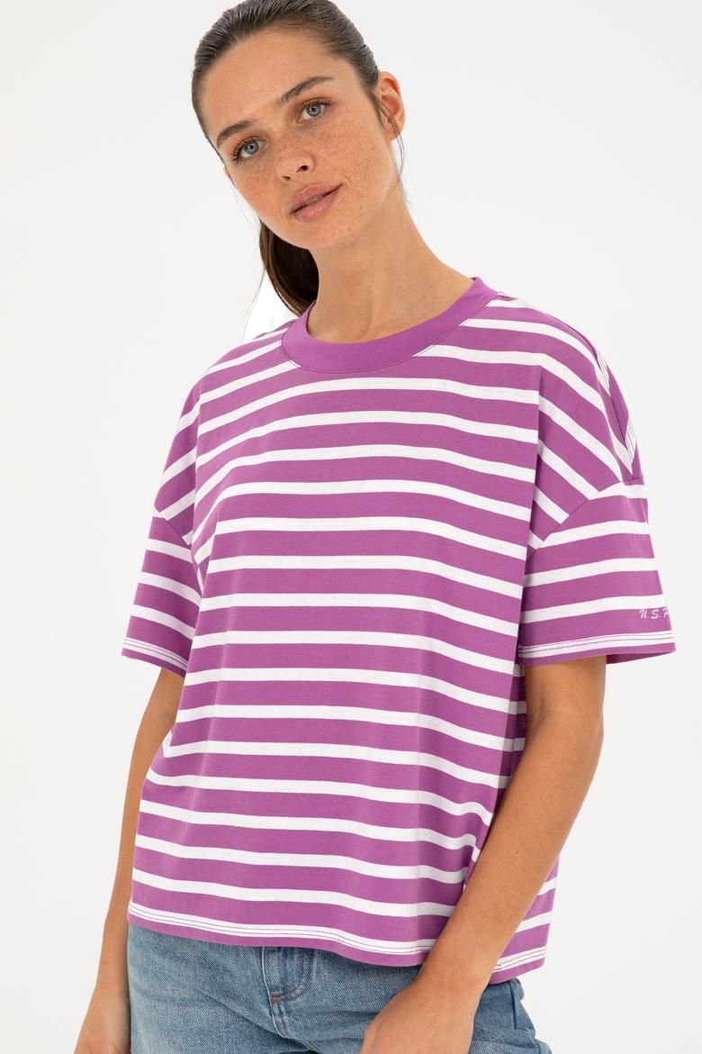 Kadın Mor Bisiklet Yaka Tişört - 50285841023