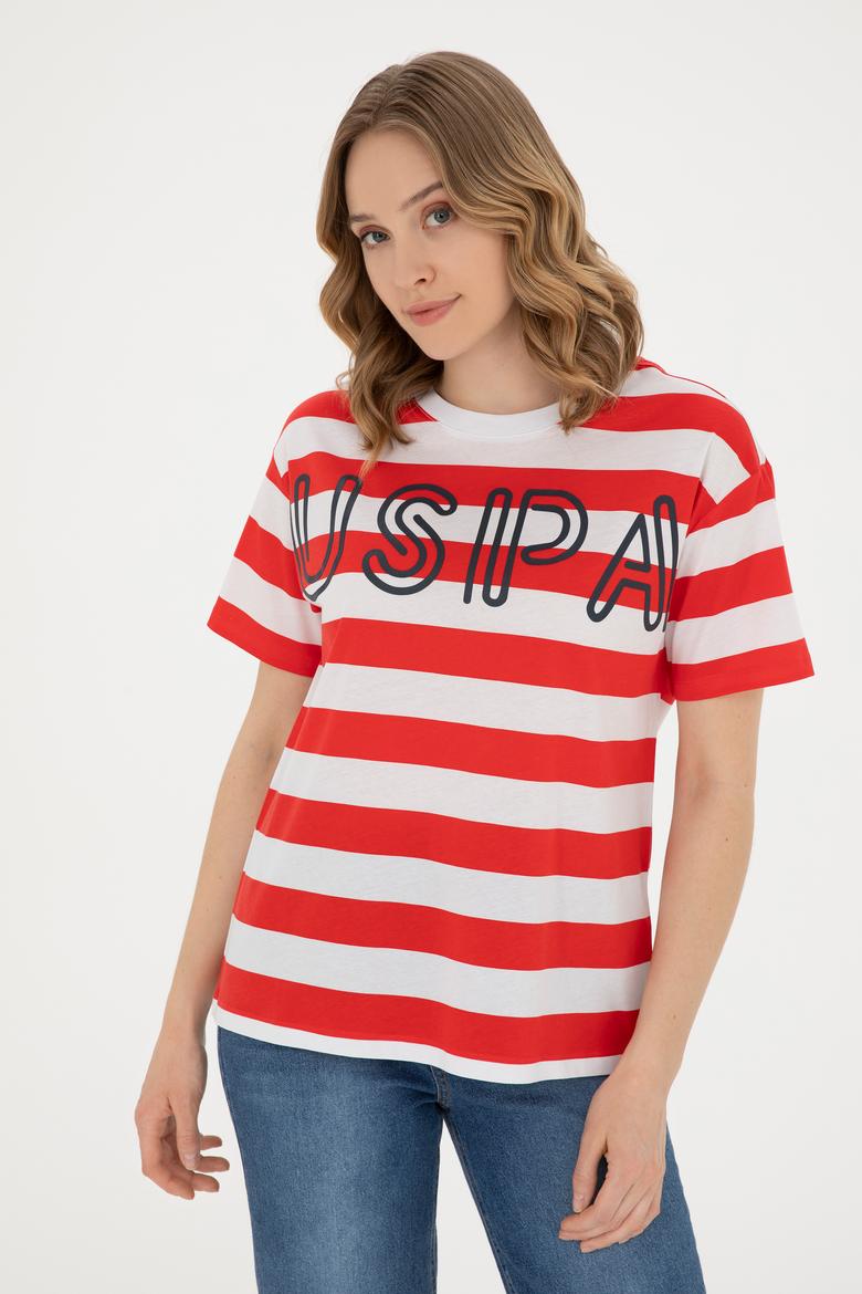 Kadın Kırmızı Bisiklet Yaka Tişört - 50285851001