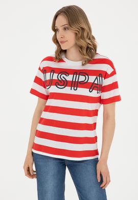 Kadın Kırmızı Bisiklet Yaka Tişört - 50285851001