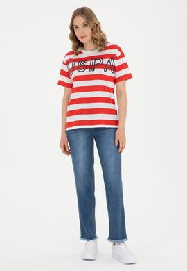 Kadın Kırmızı Bisiklet Yaka Tişört - 50285851001