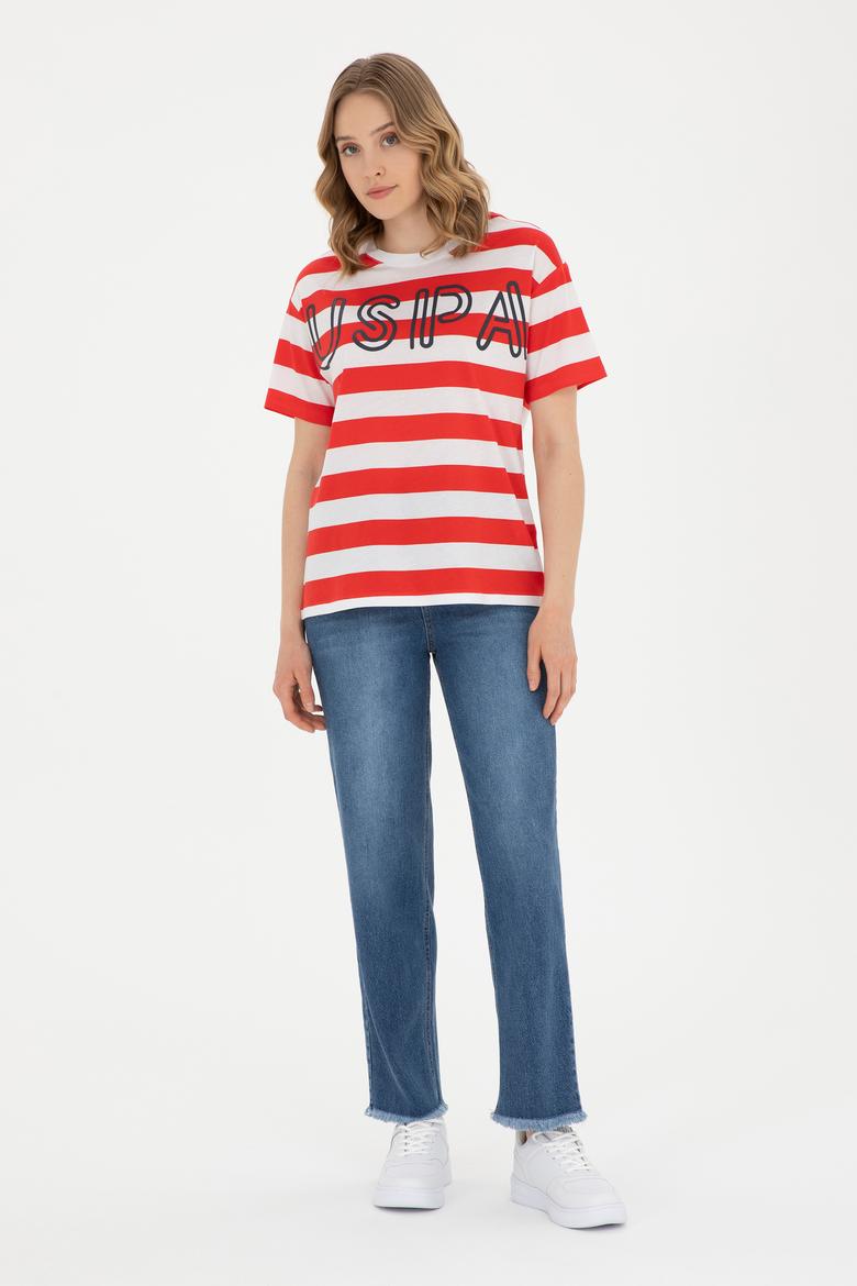 Kadın Kırmızı Bisiklet Yaka Tişört - 50285851001