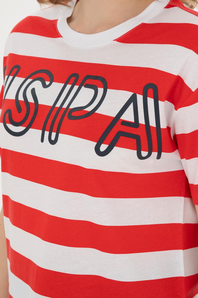 Kadın Kırmızı Bisiklet Yaka Tişört - 50285851001