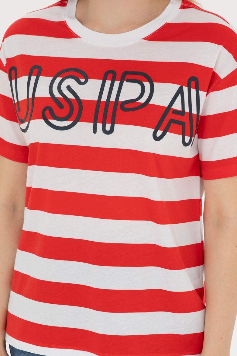 Kadın Kırmızı Bisiklet Yaka Tişört - 50285851001