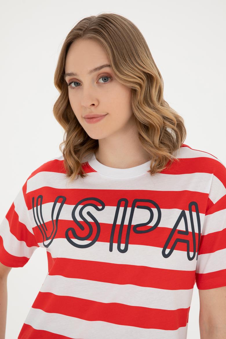 Kadın Kırmızı Bisiklet Yaka Tişört - 50285851001