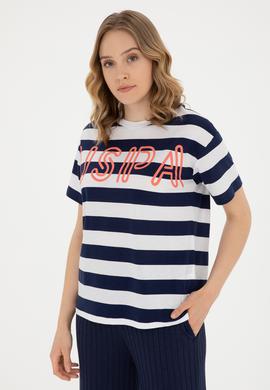 Kadın Lacivert Bisiklet Yaka Tişört - 50285851011