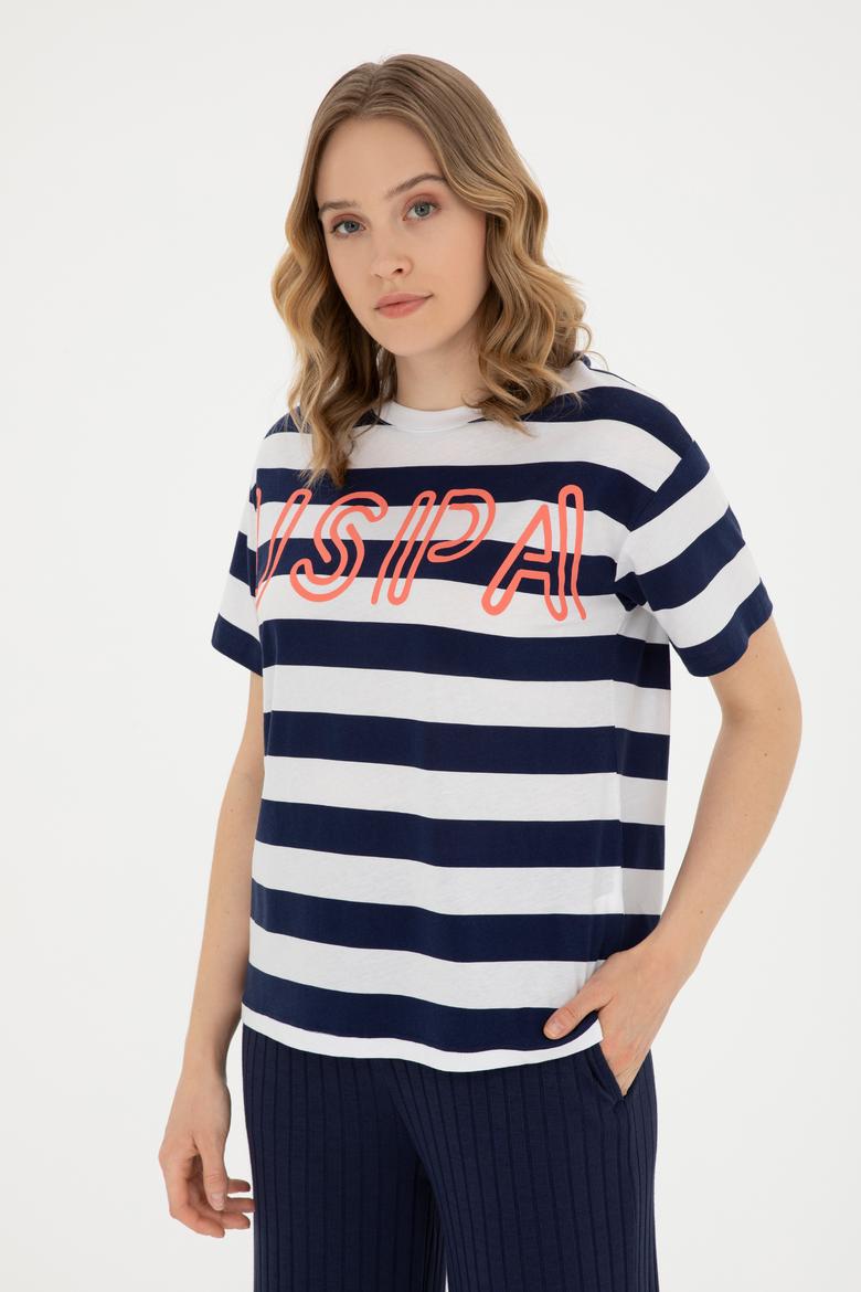 Kadın Lacivert Bisiklet Yaka Tişört - 50285851011