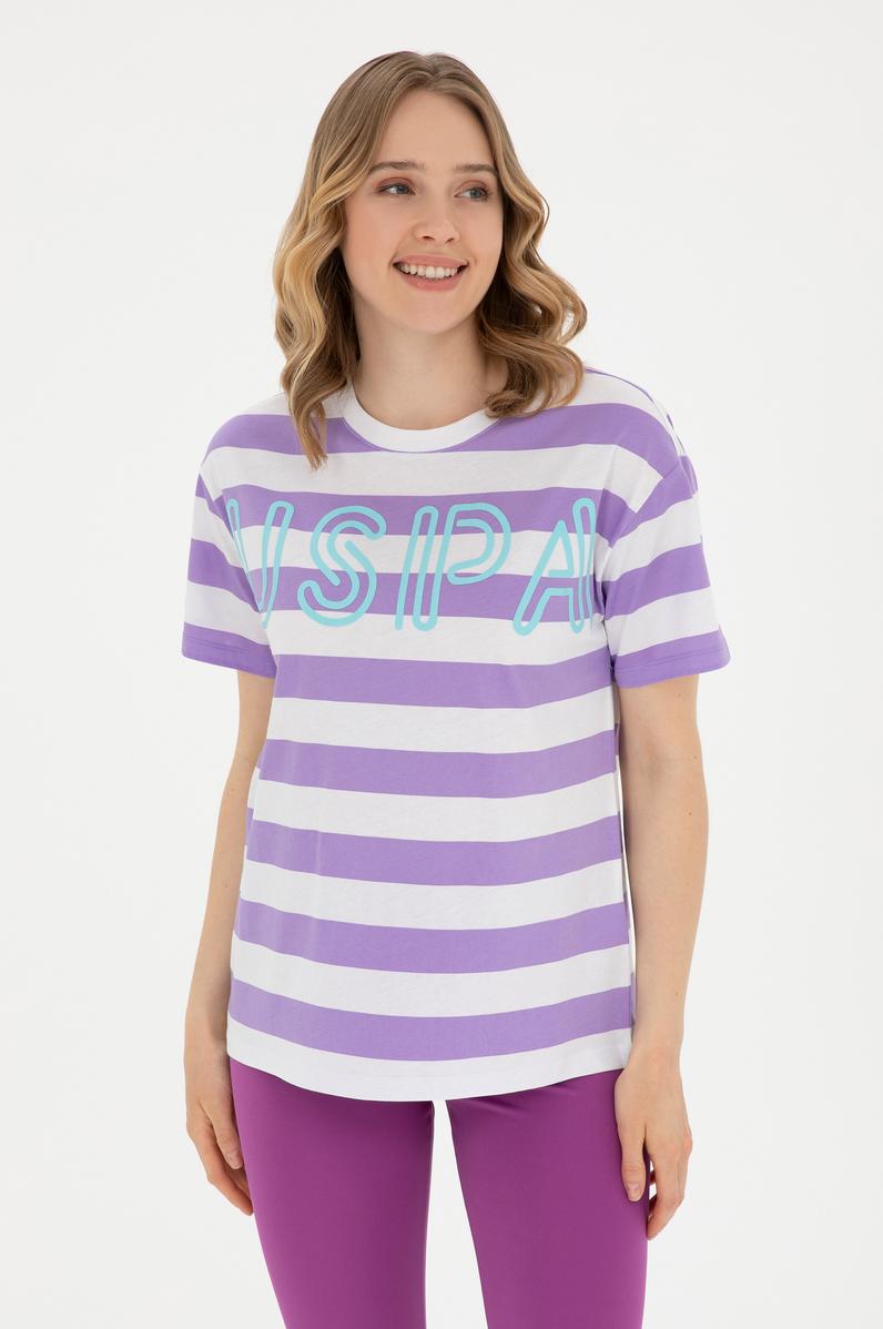 Kadın Lila Bisiklet Yaka Tişört