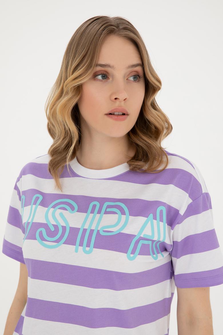 Kadın Lila Bisiklet Yaka Tişört - 50285851025