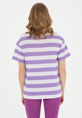 Kadın Lila Bisiklet Yaka Tişört - 50285851025