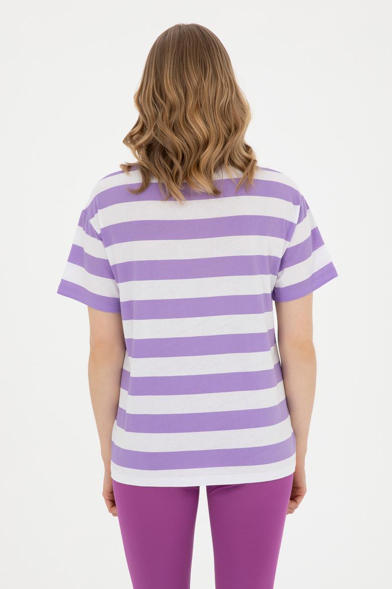 Kadın Lila Bisiklet Yaka Tişört - 50285851025