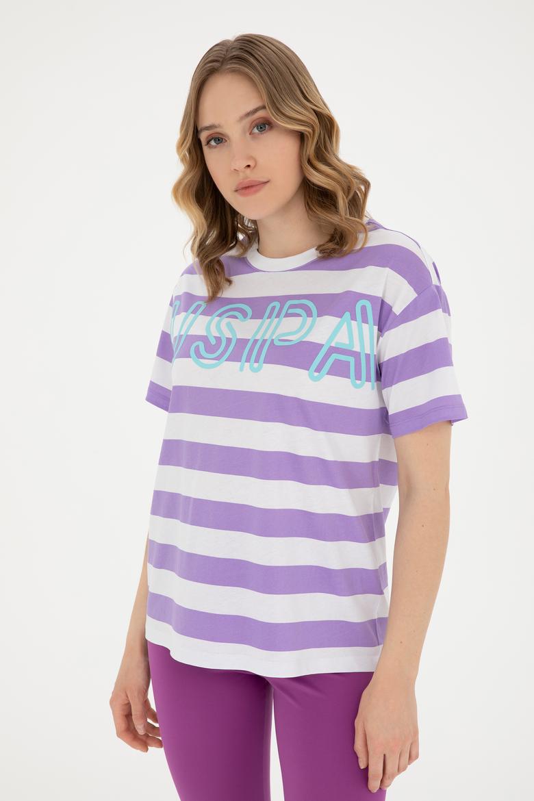 Kadın Lila Bisiklet Yaka Tişört - 50285851025