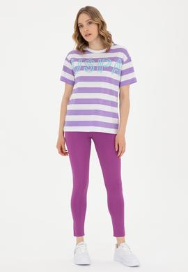 Kadın Lila Bisiklet Yaka Tişört - 50285851025