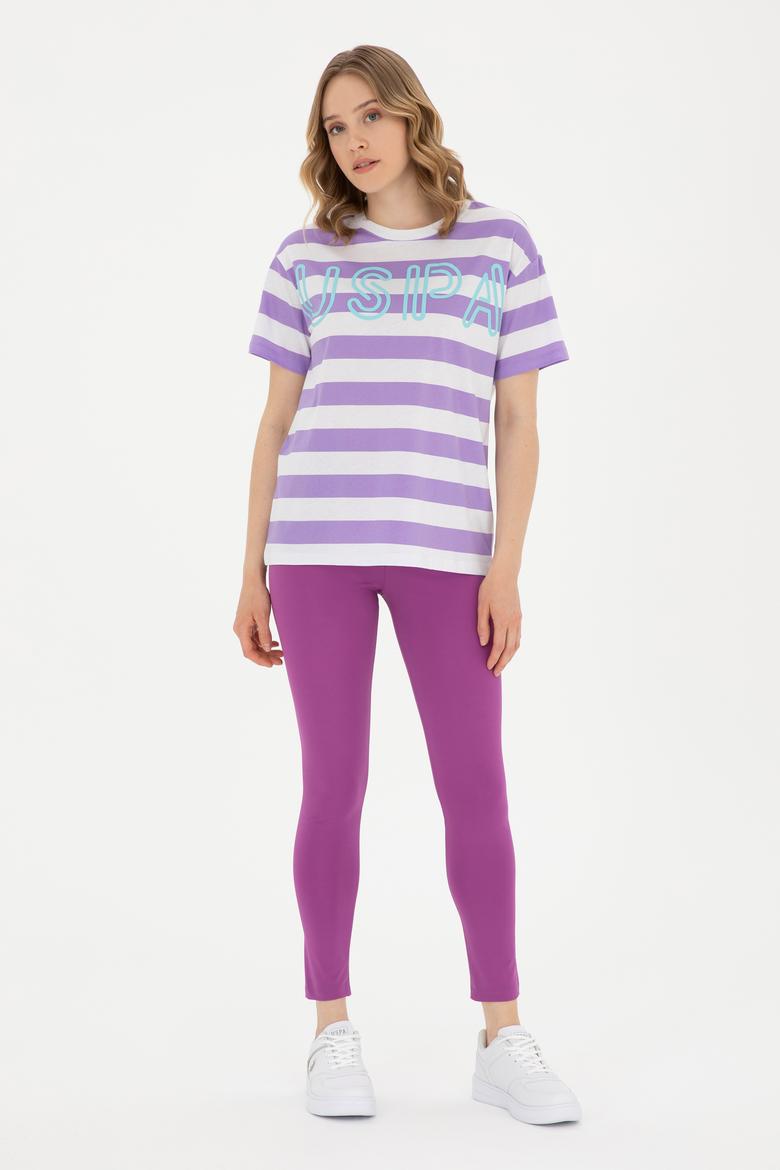 Kadın Lila Bisiklet Yaka Tişört - 50285851025