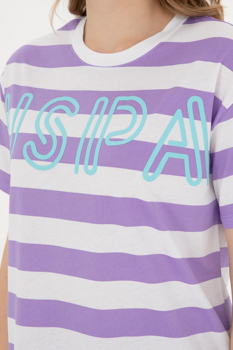Kadın Lila Bisiklet Yaka Tişört - 50285851025