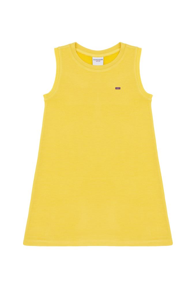 Kız Çocuk Sarı Kolsuz Örme Elbise