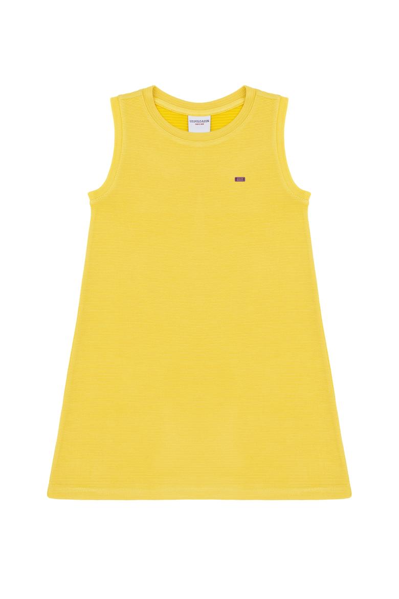 Kız Çocuk Sarı Kolsuz Örme Elbise